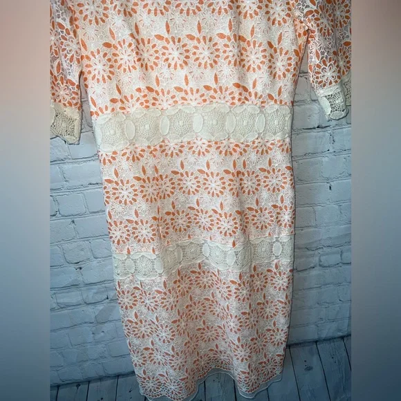 Chris Mclaughlin White & Orange floral short sleeve dress size 6 - Picture 6 of 11